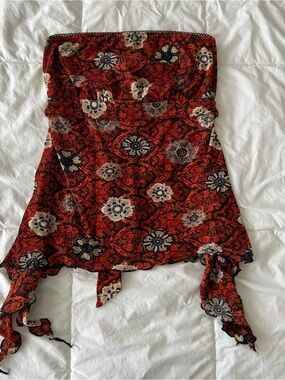 Red Floral Strapless Tube Top